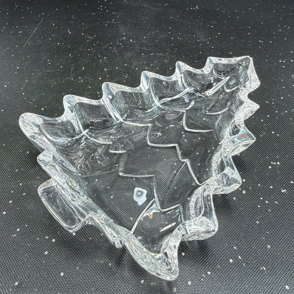 Marquis by Waterford Crystal Christmas Tree Candy Dish 7x5 Clear Glass Flaw VTG